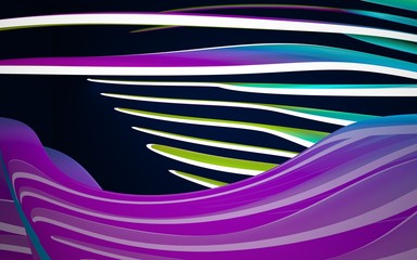 Abstract interior of the future in a minimalist style with gradient colored  sculpture. Night view . Architectural background. 3D illustration and rendering