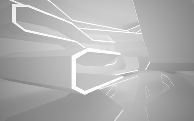 Abstract white interior of the future, with neon lighting. 3D illustration and rendering