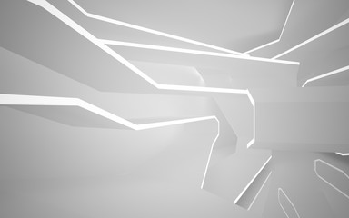 Abstract white interior of the future, with neon lighting. 3D illustration and rendering