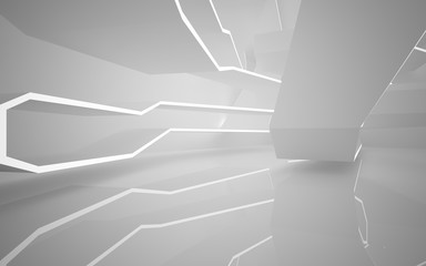 Abstract white interior of the future, with neon lighting. 3D illustration and rendering