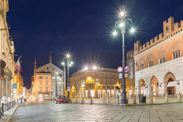 Fototapeta na wymiar Italian medieval city. Piacenza, historical center, square Cavalli