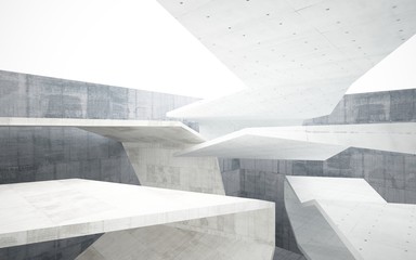 Abstract interior of glass and concrete. Architectural background. 3D illustration and rendering 