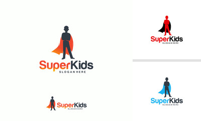 Kids Playing logo designs concept vector, Super Kids logo template, Superhero Children icon template