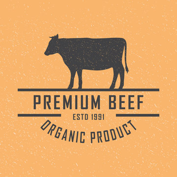 Premium beef logo. Labels, badges and design elements. Retro style. Vector Illustration.