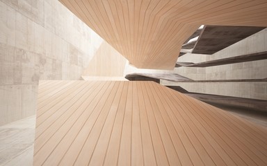Abstract interior of  brown concrete and wood. Architectural background. 3D illustration and rendering 