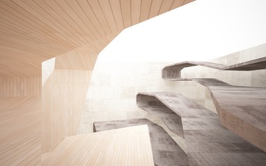 Abstract interior of  brown concrete and wood. Architectural background. 3D illustration and rendering 