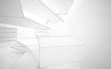 Abstract white interior highlights future. Polygon drawing . Architectural background. 3D illustration and rendering