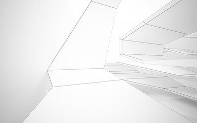 Abstract white interior highlights future. Polygon drawing . Architectural background. 3D illustration and rendering