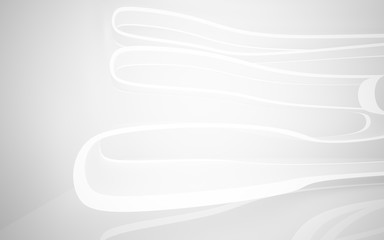 Abstract smooth white interior of the future. Night view from the backlight. Architectural background. 3D illustration and rendering 