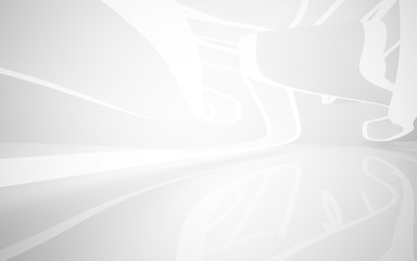 Abstract smooth white interior of the future. Night view from the backlight. Architectural background. 3D illustration and rendering 