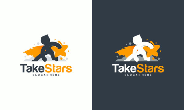 Reaching Star logo, Online Learning logo designs, Super Kids Reach Dreams logo, Kids Hero logo