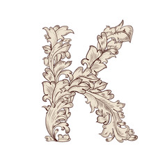 Fancy foliage uppercase letter K