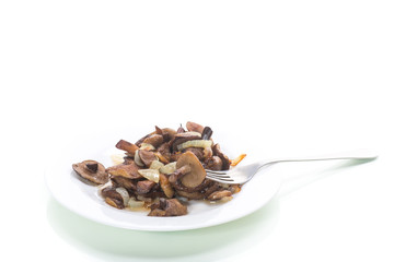 boletus mushrooms fried with onions in a plate