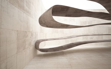 Empty dark abstract brown concrete smooth interior with wood . Architectural background. 3D illustration and rendering