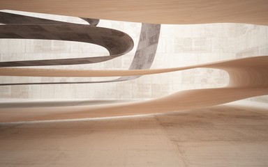 Empty dark abstract brown concrete smooth interior with wood . Architectural background. 3D illustration and rendering