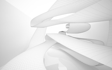Abstract white interior highlights future. Polygon drawing. Architectural background. 3D illustration and rendering