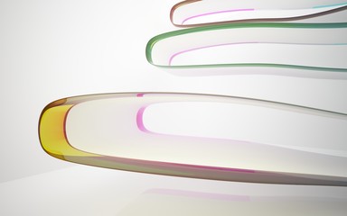 White smooth abstract architectural background whith colored gradient lines . 3D illustration and rendering