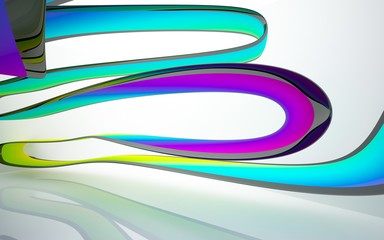abstract architectural interior with colored smooth sculpture. 3D illustration and rendering