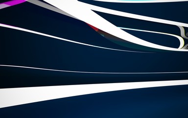 Abstract interior of the future in a minimalist style with gradient colored  sculpture. Night view . Architectural background. 3D illustration and rendering