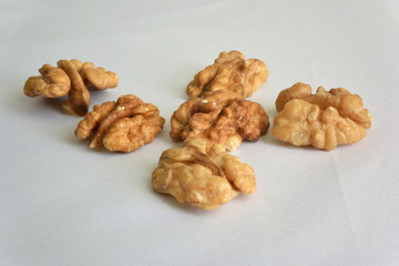 Walnuts on a white background
