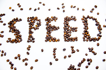 coffee beans composition on a white background