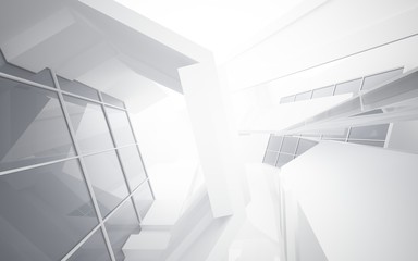 Abstract white interior of the future, with neon lighting. 3D illustration and rendering