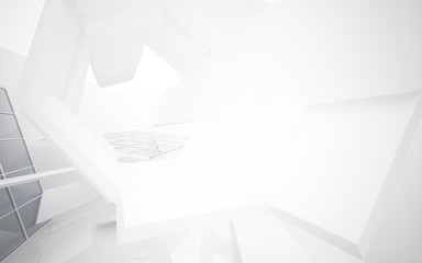 Abstract white interior of the future, with neon lighting. 3D illustration and rendering