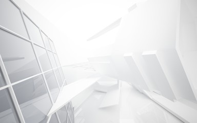 Abstract white interior of the future, with neon lighting. 3D illustration and rendering