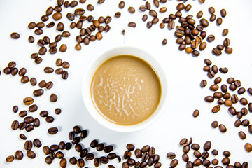 coffee beans composition on a white background
