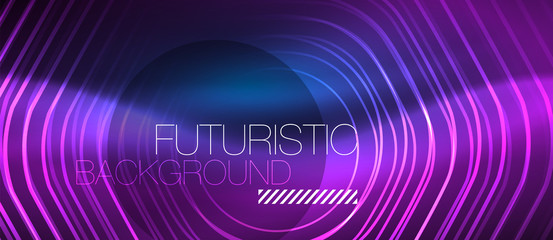 Neon glowing lines, magic energy space blue light concept, abstract background wallpaper design