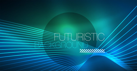 Neon glowing magic background, neon banner, night sky wallpaper. Magic light effect. Christmas abstract pattern.