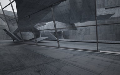 Abstract interior of concrete . Architectural background. 3D illustration and rendering 