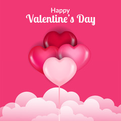 Valentine day banner greeting card template with 3D hearth shape. vector illustration