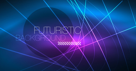 Neon glowing magic background, neon banner, night sky wallpaper. Magic light effect. Christmas abstract pattern.