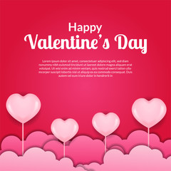 Valentine day banner greeting card template with 3D hearth shape. vector illustration