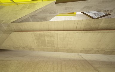 Abstract interior of concrete with yellow glass . Architectural background. 3D illustration and rendering 