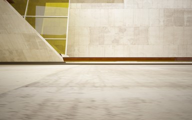 Abstract interior of concrete with yellow glass . Architectural background. 3D illustration and rendering 