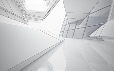 Abstract white interior highlights future with glass. Polygon drawing . Architectural background. 3D illustration and rendering