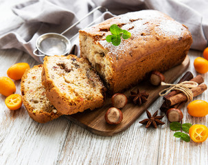 traditional homemade stollen with dried fruits and nuts