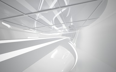 Abstract smooth white interior of the future . Night view from the backlight. Architectural background. 3D illustration and rendering 