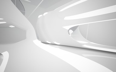 Abstract smooth white interior of the future . Night view from the backlight. Architectural background. 3D illustration and rendering 