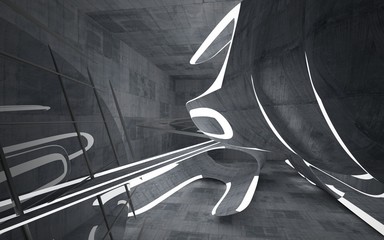 Empty dark abstract concrete room smooth interior. Architectural background. Night view of the illuminated. 3D illustration and rendering