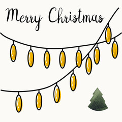 Christmas lights. Holiday garland with golden lights. Marry Christmas garland