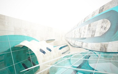 Empty dark abstract concrete smooth interior with blue glass . Architectural background. 3D illustration and rendering