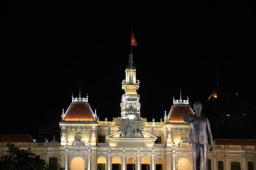 Night View of City Hall in Ho Chi Minh City, Vietnam