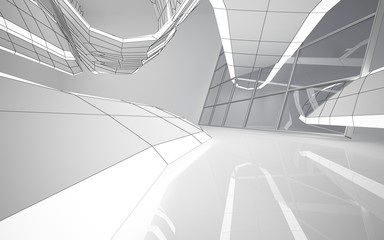 Abstract white interior highlights future. Polygon drawing . Architectural background. 3D illustration and rendering