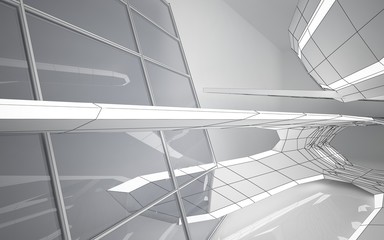 Abstract white interior highlights future. Polygon drawing . Architectural background. 3D illustration and rendering