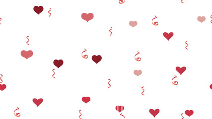 Element of packaging, textiles, wallpaper, banner, printing. Vector Seamless Pattern on a White Background. Scattered Red confetti. Stylish Pattern of Hearts and Serpentine.