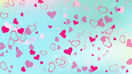 Red on Ggradient background Vector. Spring background. Red hearts of confetti are flying. Design element for wallpaper, textiles, packaging, printing, holiday invitation for birthday.