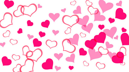 Obraz premium Design element for wallpaper, textiles, packaging, printing, holiday invitation for Valentine's Day. Spring background. Red hearts of confetti are falling. Red on White fond Vector.